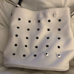 Min & Mon White Shoulder Bag with Black Stud Accents